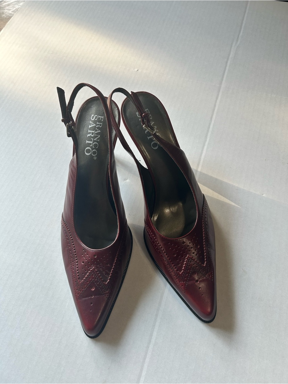 Franco Sarto Burgundy Pointed Toe Slingback Heels